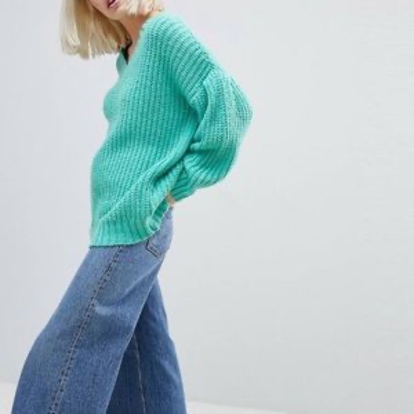 NWT ASOS Oversized Sweater with Pleat Sleeve in Bright Turquoise - Picture 3 of 7